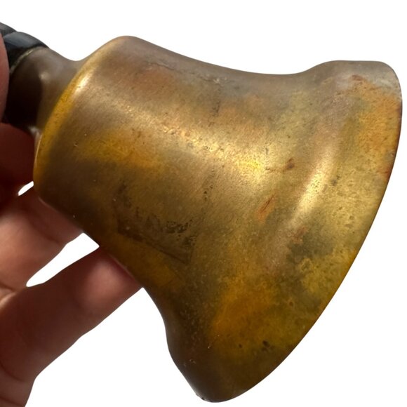 Vintage Brass Handheld Bell With Black Wooden Handle - Picture 2 of 5